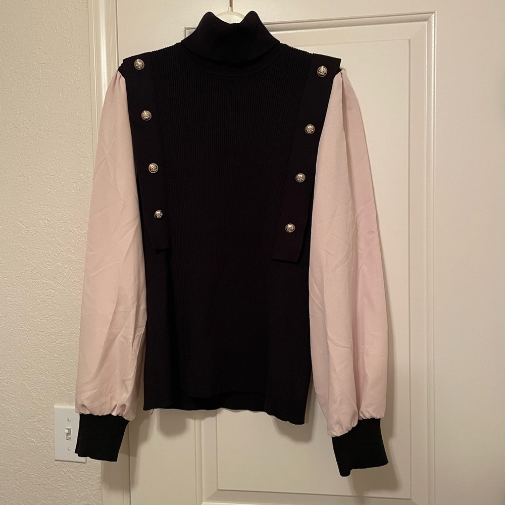 Black and Cream Sweater with Button Accents XL